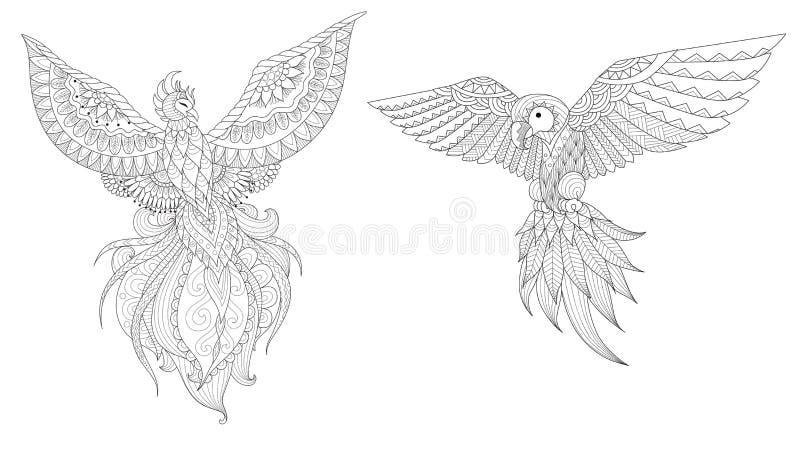 Phoenix e papagaio ilustração stock Phoenix e papagaio ilustração stock