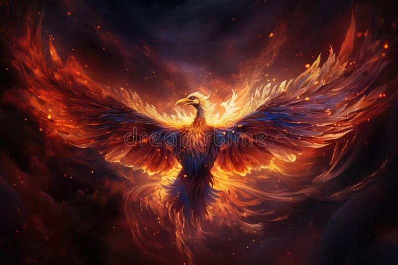 Phoenix is Flying Burning with Fire. Birds. Mythical Creatures Stock ...