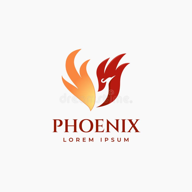 Phoenix flying fire bird vector abstract logo icon design template stock illustration