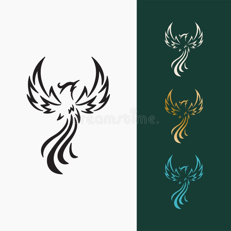 Phoenix flying fire bird vector abstract logo icon design template royalty free illustration