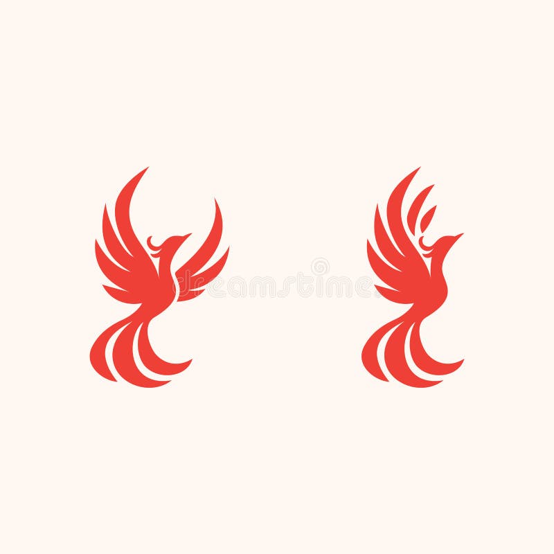 Phoenix flying fire bird vector abstract logo icon design template royalty free illustration