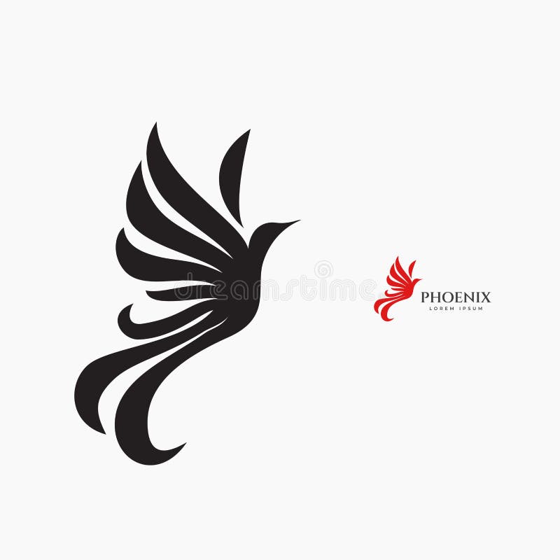 Phoenix flying fire bird vector abstract logo icon design template royalty free illustration