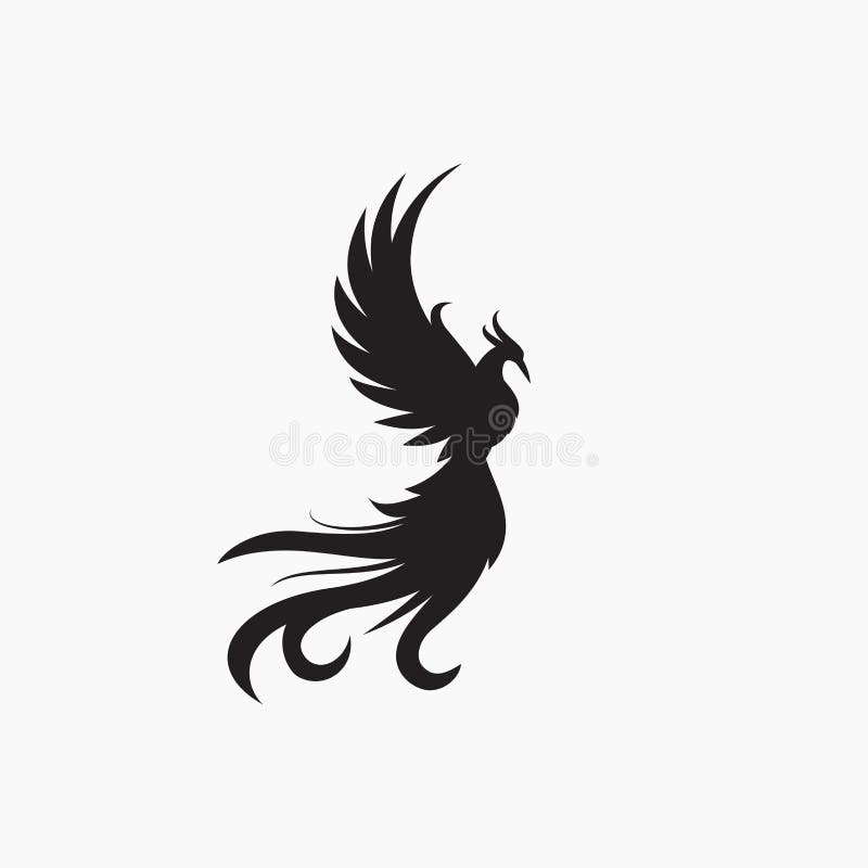 Phoenix flying fire bird vector abstract logo icon design template royalty free illustration