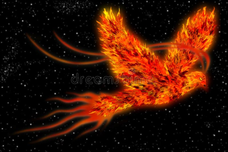 Phoenix in space art background stock illustration