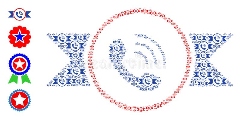 Phone Call Seal with Ribbons Recursion Collage of Self Icons vector illustration
