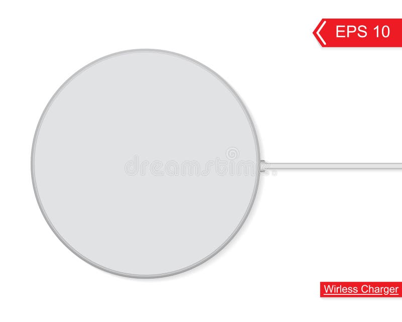 Phone charging on wireless charger on white background. Laptop side angle vectors