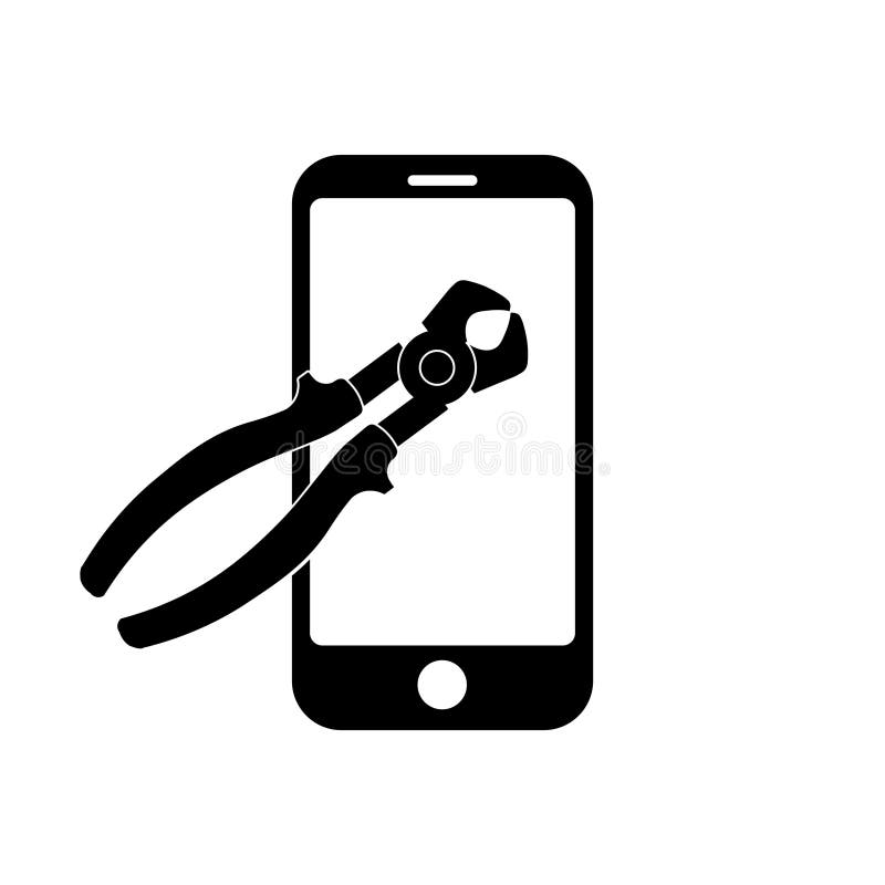 Phone with Electric Pliers Icon Symbol for App and  Stock Vector