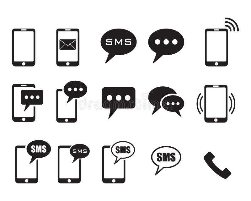 Phone icons on white background, sms icon, cell phone, call phone, message, Vector illustration. royalty free illustration
