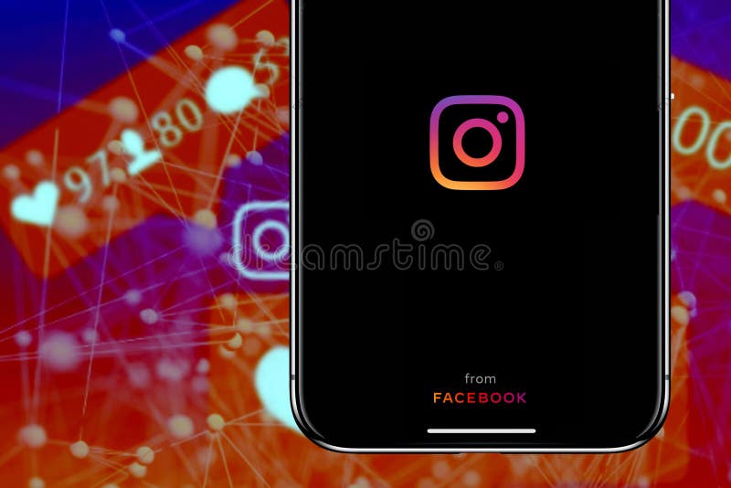 Phone with the Instagram logo from facebook, in the hidden mode, Instgram is a social network. United States, California January 1, 2020