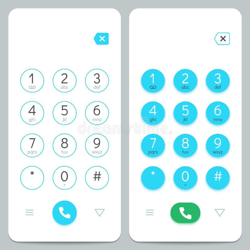 Phone keypad. Smartphone screen keyboard with numbers. Isolated vector set