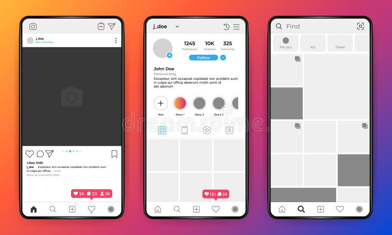 Phone mockup. Social network mobile interface on realistic phone, user profile photo frame. Vector account UI template vector illustration