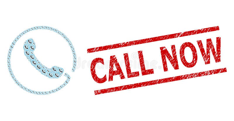 Phone Recursive Composition of Phone Items and Grunge Call Now Stamp vector illustration