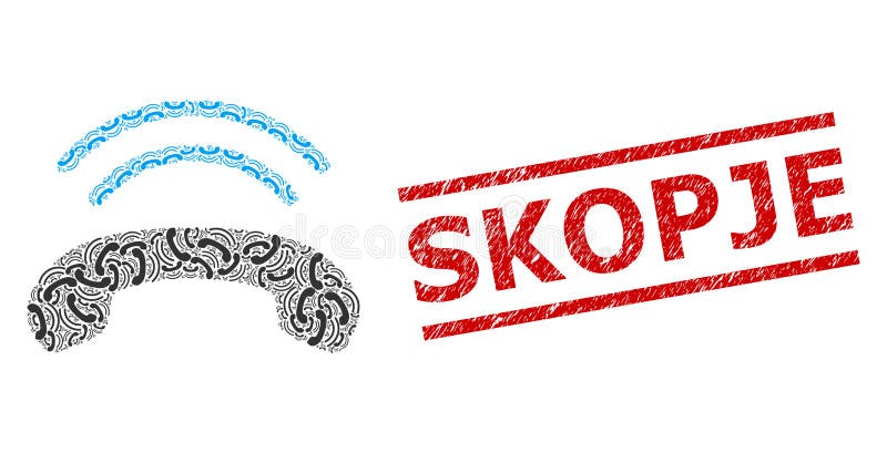Phone Ring Fractal Collage of Phone Ring Items and Distress Skopje Stamp royalty free illustration