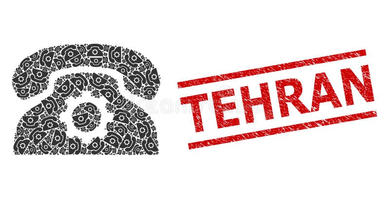 Phone Settings Recursion Composition of Phone Settings Items and Distress Tehran Seal Stamp stock illustration