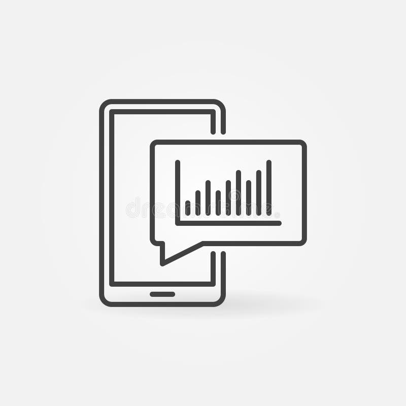 Phone and Speech Bubble with Graph outline vector icon royalty free illustration