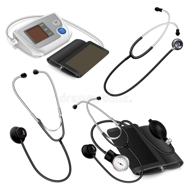 Phonendoscope象集合,现实样式 皇族释放例证 Phonendoscope象集合,现实样式 皇族释放例证