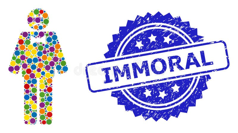 Phoque immoral de caoutchouc de timbre et homme triste intelligent de mosaïque colorée illustration de vecteur