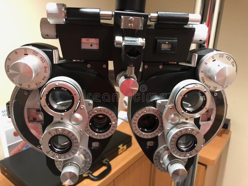 Phoroptor Eye Exam Equipment. Eye Exam Equipment set up in a Doctors office when a doctor examines patient royalty free stock photos Phoroptor Eye Exam Equipment. Eye Exam Equipment set up in a Doctors office when a doctor examines patient royalty free stock photos