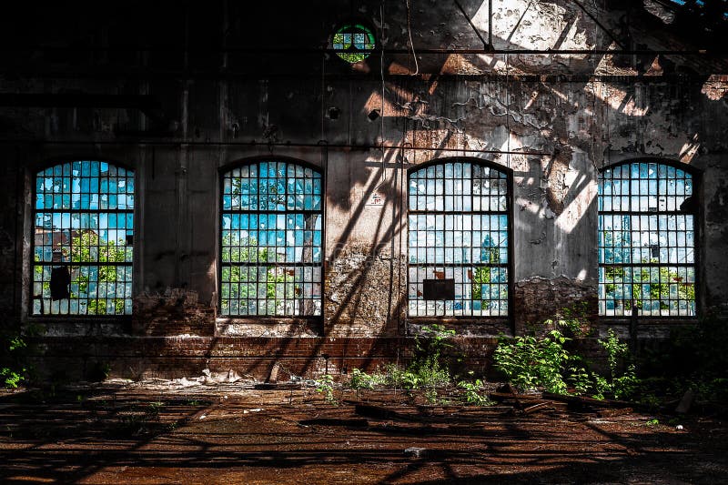 Photo of an Abandoned industrial interior with bright light