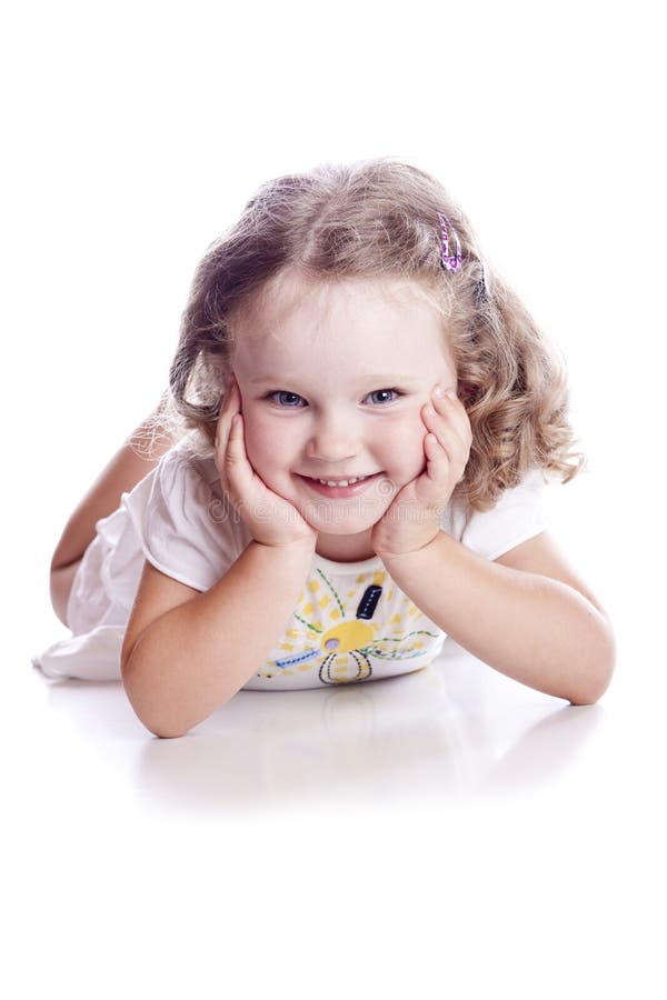 Photo of adorable young girl on white background