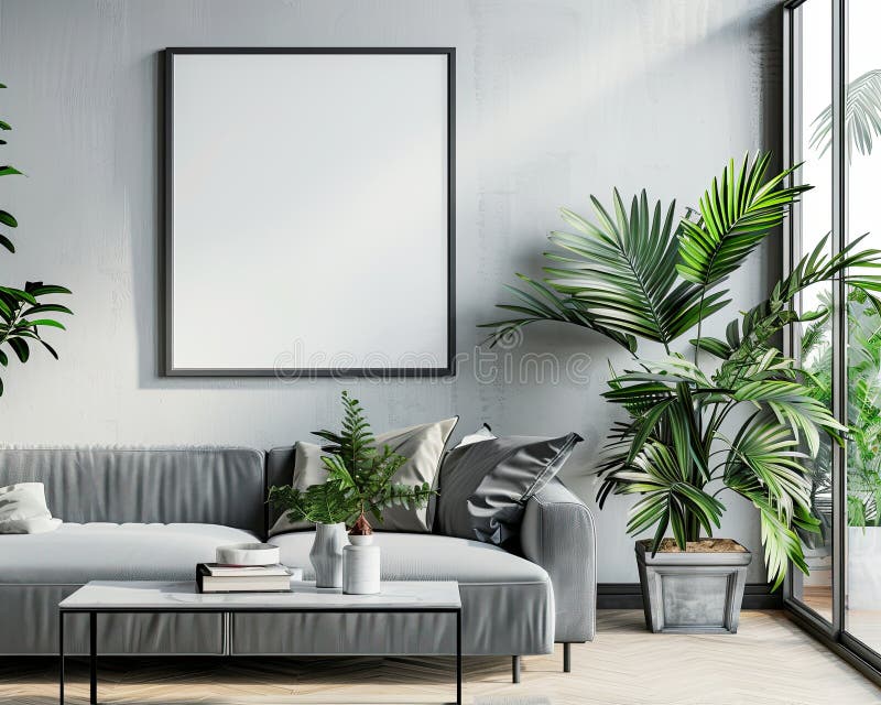 Photo appartement intérieur moderne lumineux avec cadre noir a2 modèle murale image libre de droits