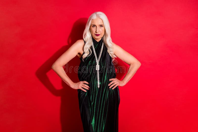 Photo of attractive beautiful aged grey haired lady luxury night evening makeup arms by sides self-confident seo royalty free stock photography Photo of attractive beautiful aged grey haired lady luxury night evening makeup arms by sides self-confident seo royalty free stock photography