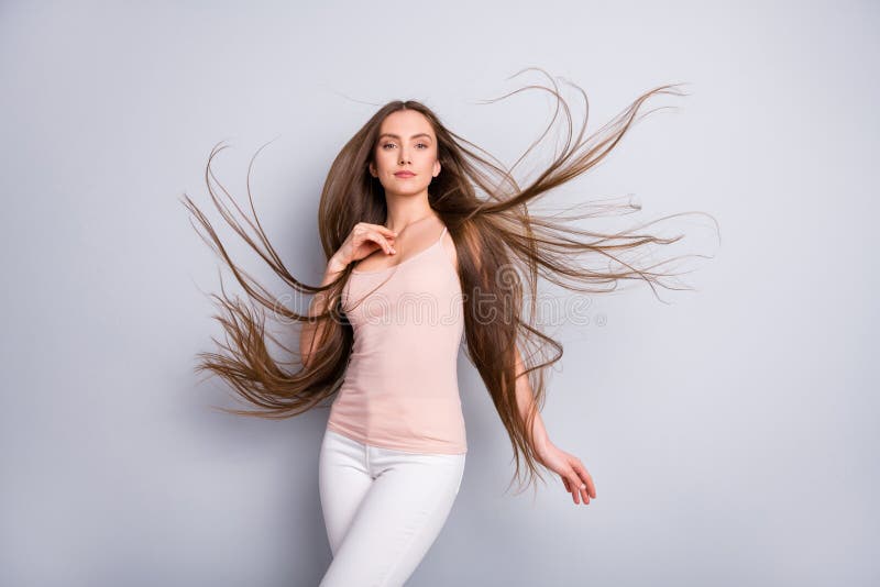 Photo of Attractive Charming Lady Demonstrating Ideal Groomed Long Healthy Hairstyle Flying on Air after Salon Procedure Stock Photo - Image of glamour, conditioner: 181783620 Photo of Attractive Charming Lady Demonstrating Ideal Groomed Long Healthy Hairstyle Flying on Air after Salon Procedure Stock Photo - Image of glamour, conditioner: 181783620