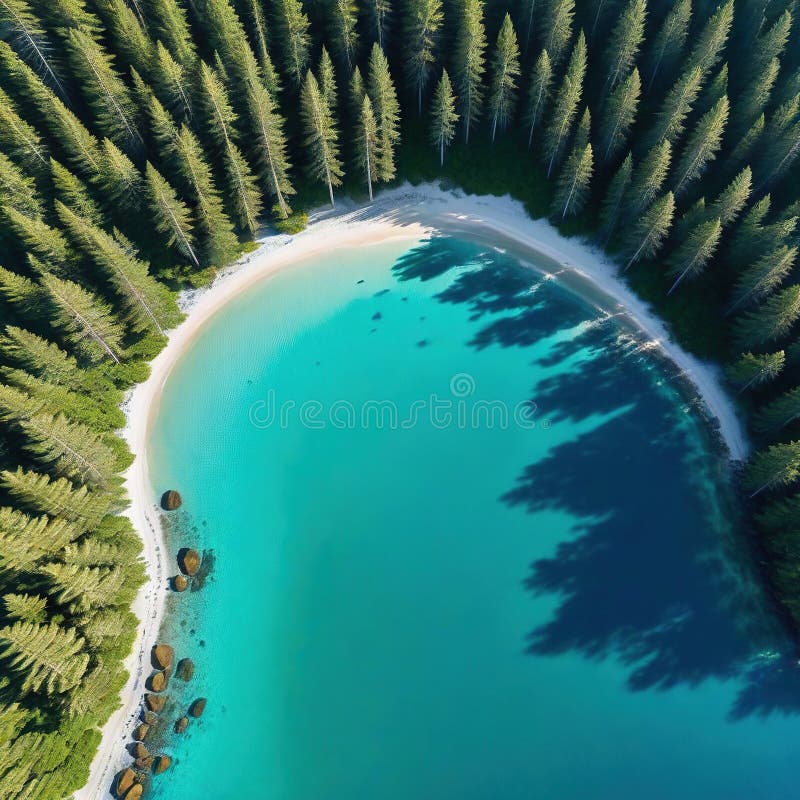 Photo aérienne d'une plage de sable et d'une forêt de conifères dans, prise de ce point de vue est une perspective descendante de. Photo aérienne d'une plage de sable et d'une forêt de conifères dans pris de ceci est une perspective de haut en bas de scandinave fait avec l'exemple d'ai générative concept ai