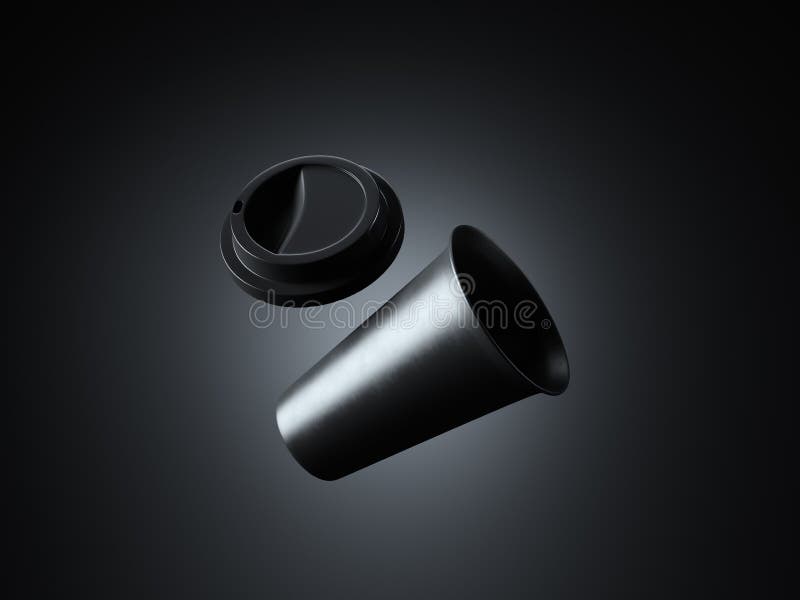 Photo black plastic take away coffee cup. Isolated on the dark background, studio. Ready for business info. Horizontal. Photo black plastic take away coffee cup stock photography Photo black plastic take away coffee cup. Isolated on the dark background, studio. Ready for business info. Horizontal. Photo black plastic take away coffee cup stock photography