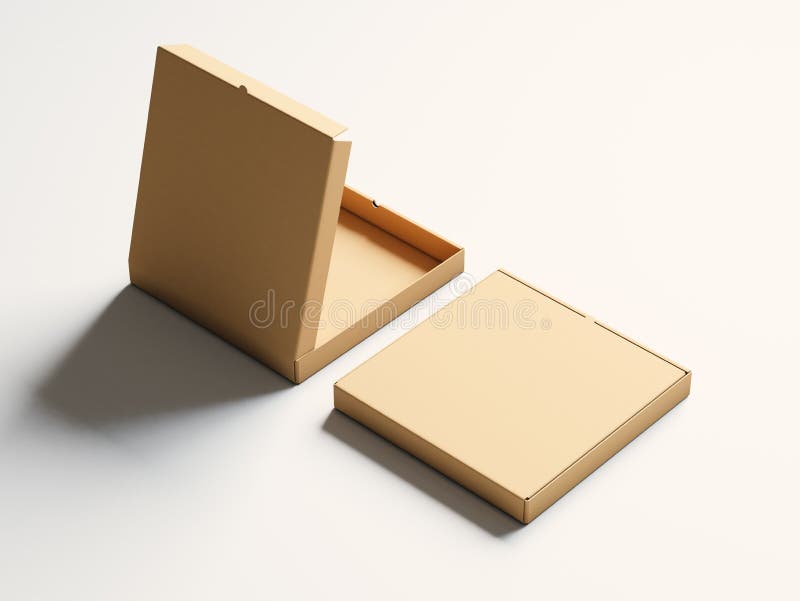 Photo blank craft paper open pizza box on white background. Horizontal mockup. 3d render stock image Photo blank craft paper open pizza box on white background. Horizontal mockup. 3d render stock image