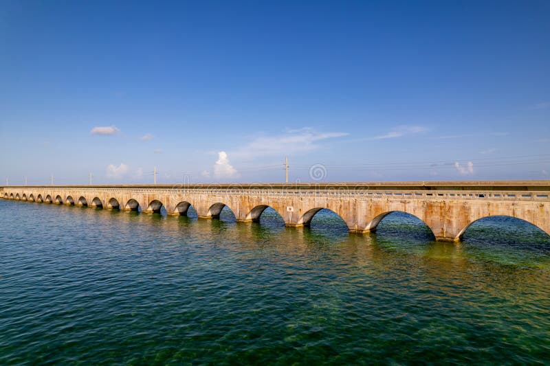 Photo from a Boat of the 7 Mile Bridge Florida Keys Stock Photo Image