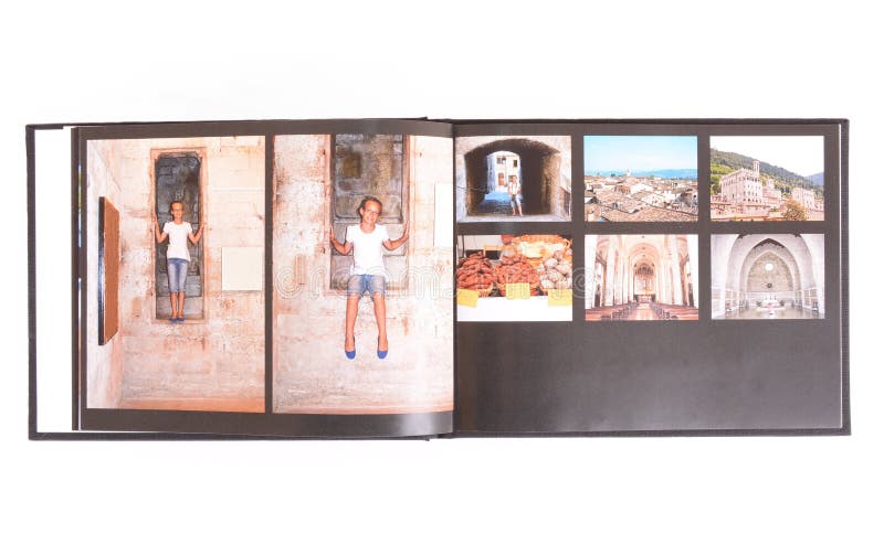 A printed holiday photo book of a little Caucasian girl child who spent her holidays in Italy, Europe.