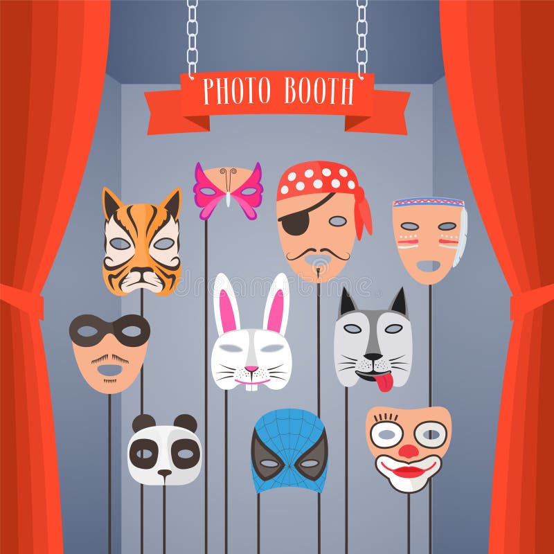 Photo booth props with masks for children vector vector illustration Photo booth props with masks for children vector vector illustration