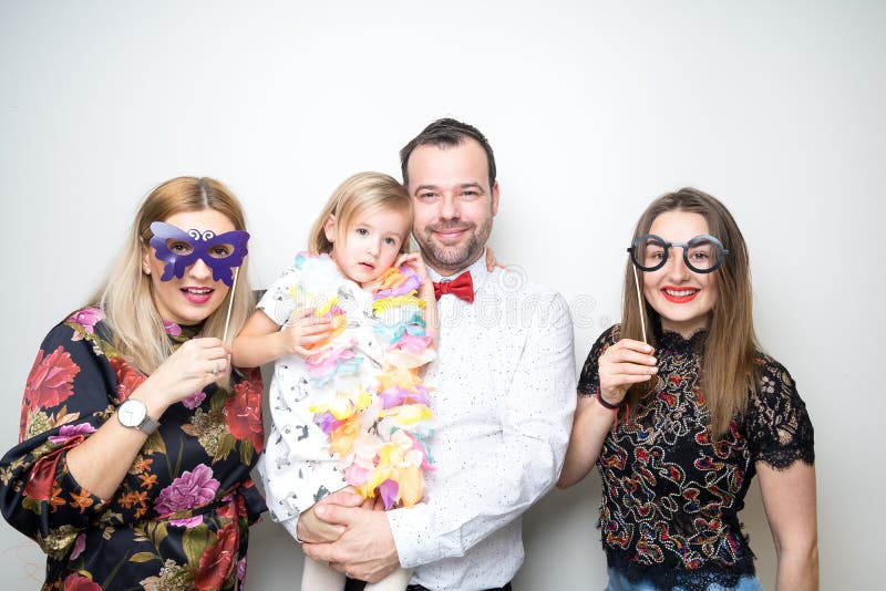 Photo booth props party man cheers girl woman daughter