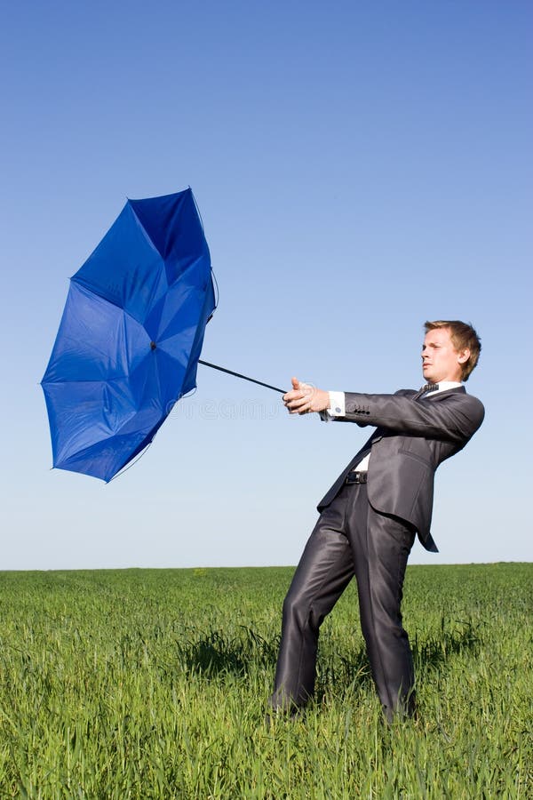 Photo of Businessman Flying on His Umbrella Stock Image Image of male