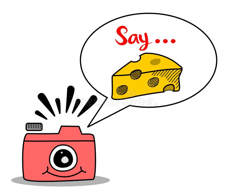 Photo Camera With Text Say Cheese In Bubble Speech Stock Vector Illustration Of Fashion Drawing