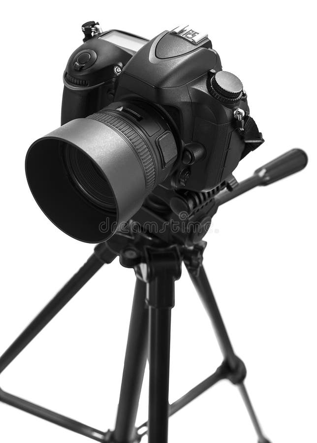 Photo Camera on Tripod Isolated Stock Photo Image of display, object