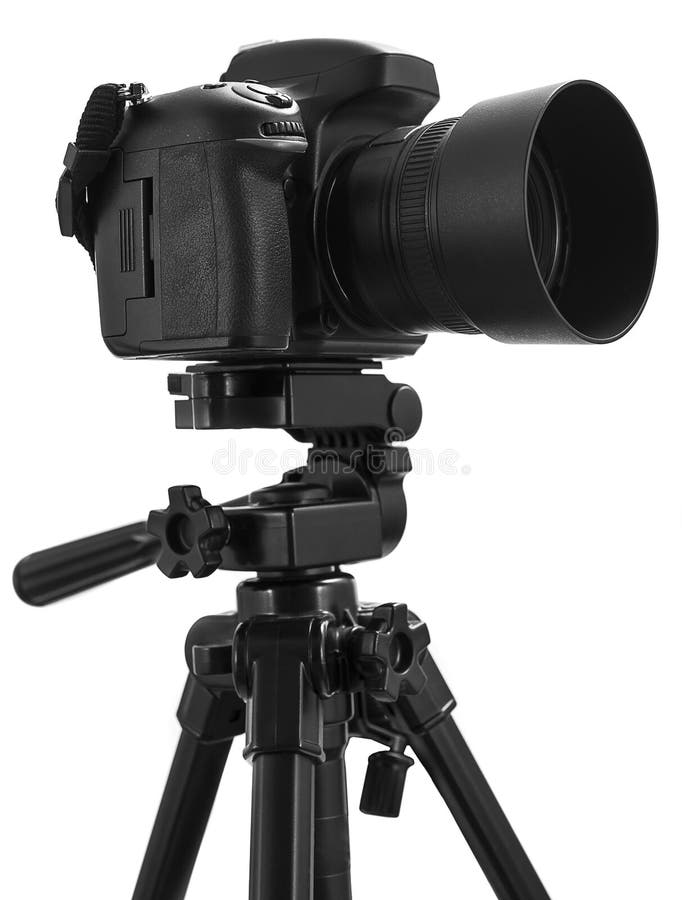 Photo Camera on Tripod Isolated Stock Photo Image of display, object