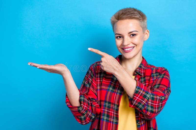 Photo of Cheerful Positive Cute Girl with Short Hairstyle Dressed Red ...