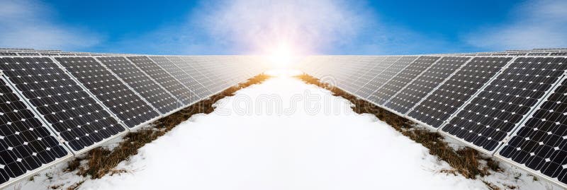 Photo collage of solar panels in winter with snow