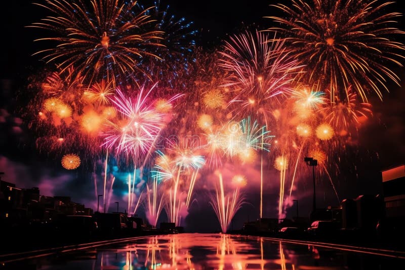 Colorful firework exploding in sky vector illustration.