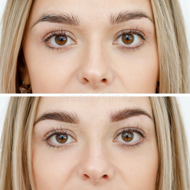 Photo Comparison before and after Permanent Makeup, Tattooing of Eyebrows  Stock Photo - Image of eyebrow, effect: 161055284