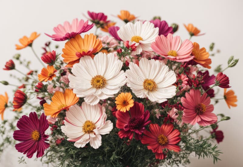 Photo of cute cosmos flowers with mixed colors vector illustration