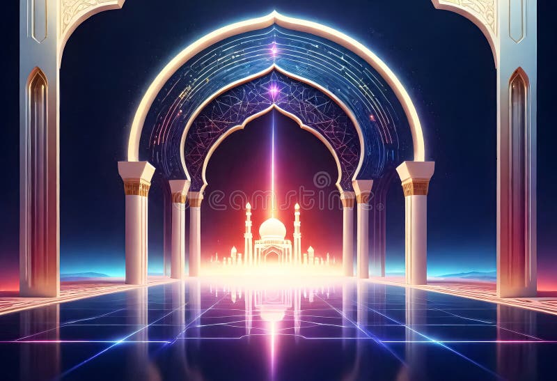 AI generated of a picture of a mosque with a blue background and a design of a mosque. AI generated of a picture of a mosque with a blue background and a design of a mosque