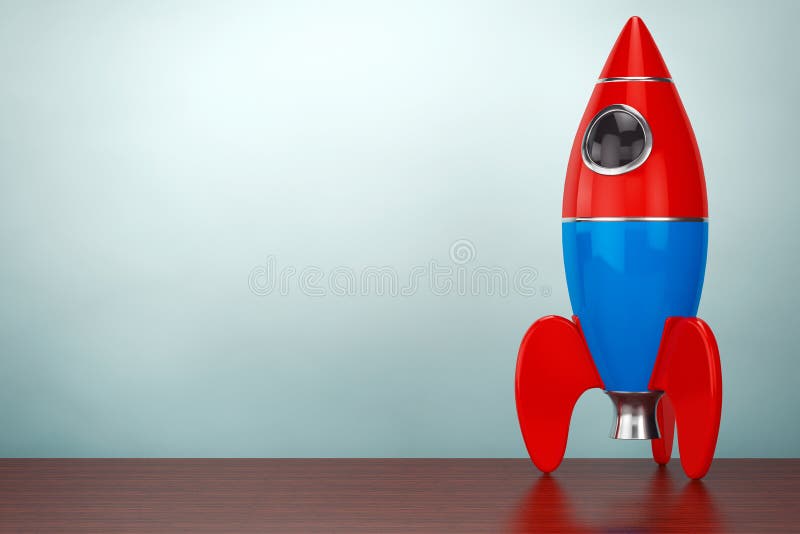 Old Style Photo. Childs Toy Rocket on the table. 3d rendering. Old Style Photo. Childs Toy Rocket on the table. 3d rendering