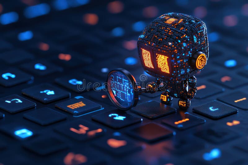 Robot Analyzing Customer Reviews with AI for Better Marketing Optimization vector illustration