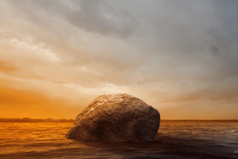 Rocks Appear in the Middle of the Sea Stock Photo - Image of cloud, house:  222612982