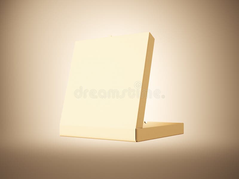 Photo empty craft paper open pizza box on abstract background. Horizontal mockup. 3d render royalty free stock image