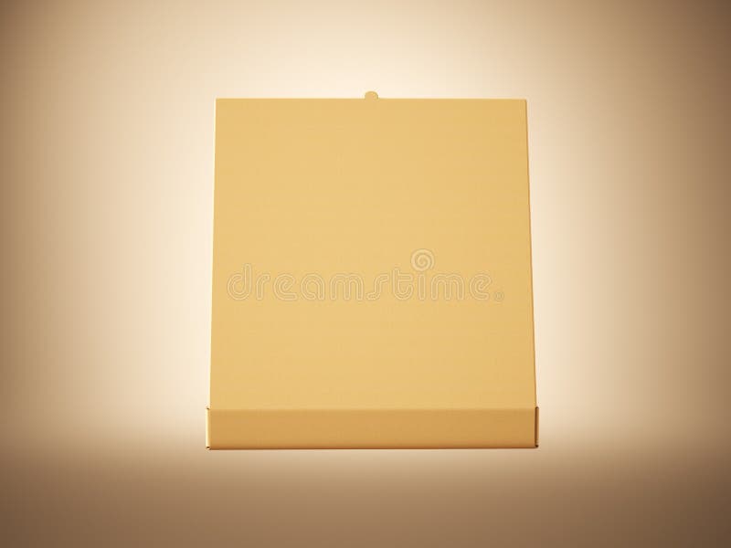 Photo empty craft paper open pizza box on blank background. Horizontal mockup. 3d render stock photography