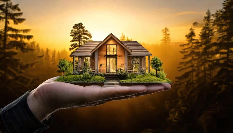 Photo extérieure tenant une propriété de modèle 3d. image du stock